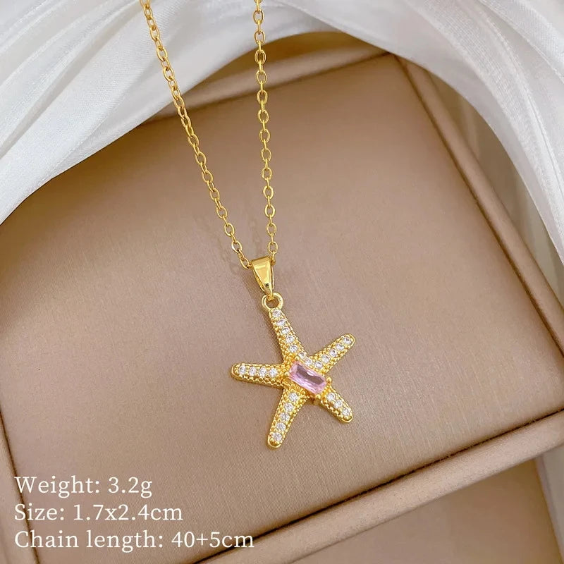 Sea Star Pendant Necklace – Gold Stainless Steel Choker Pendant Necklace Nixie XL2606-922