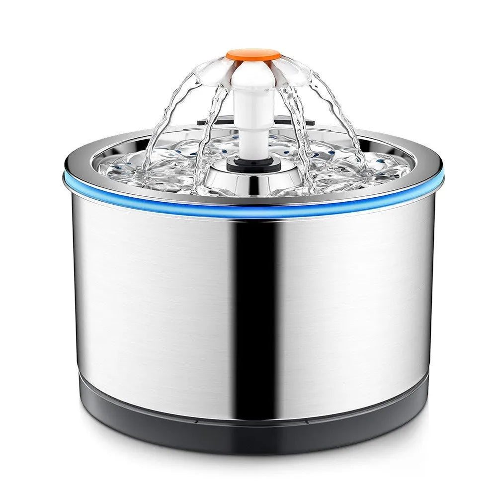 2.5L Stainless Steel Pet Fountain – Auto Cat Dog Water Dispenser Pet Water Fountain Nixie WHITE