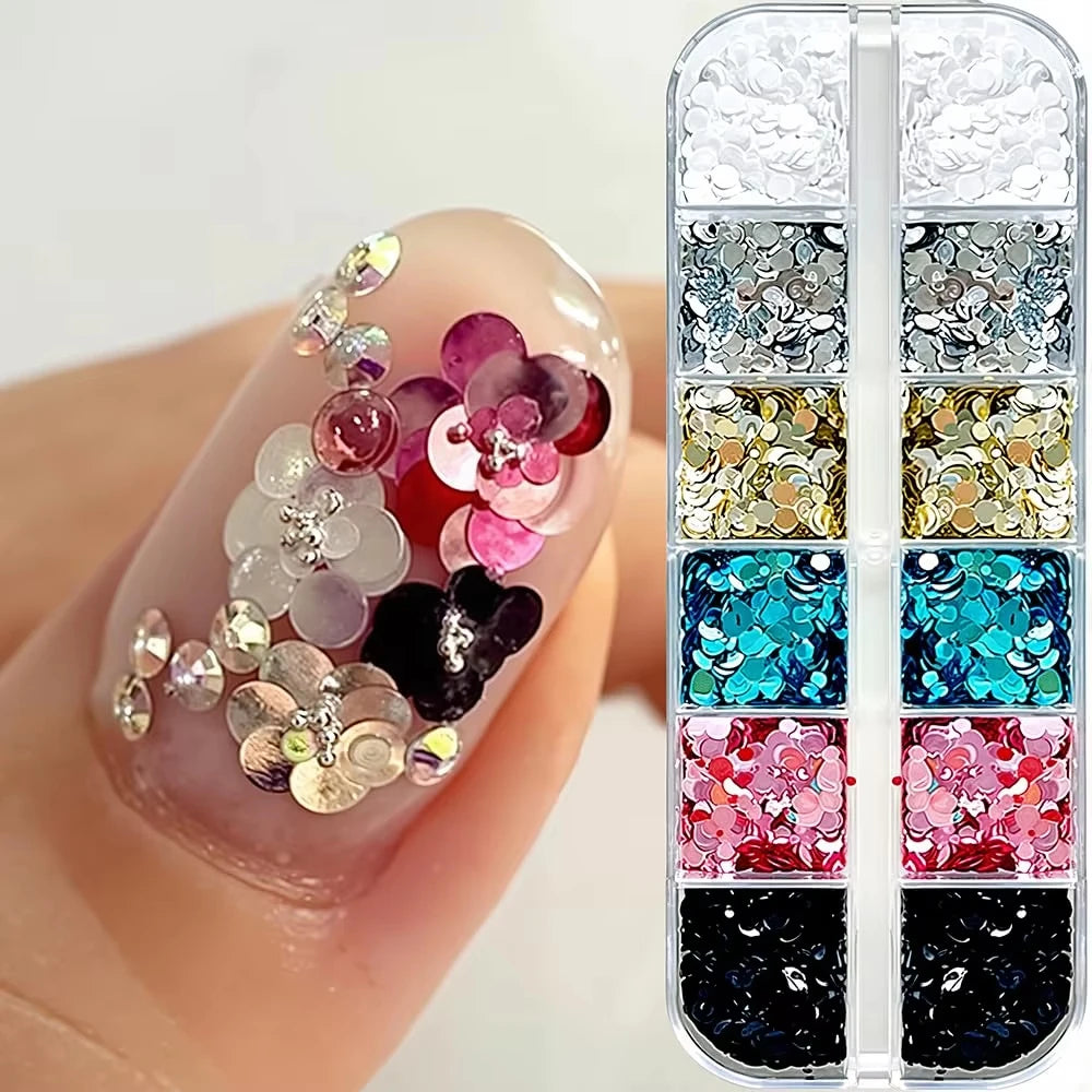 3D Flower Nail Glitter Sequins 12 Grids – Retro Nail Art Charms Nail Art Glitter Nixie HZ-57