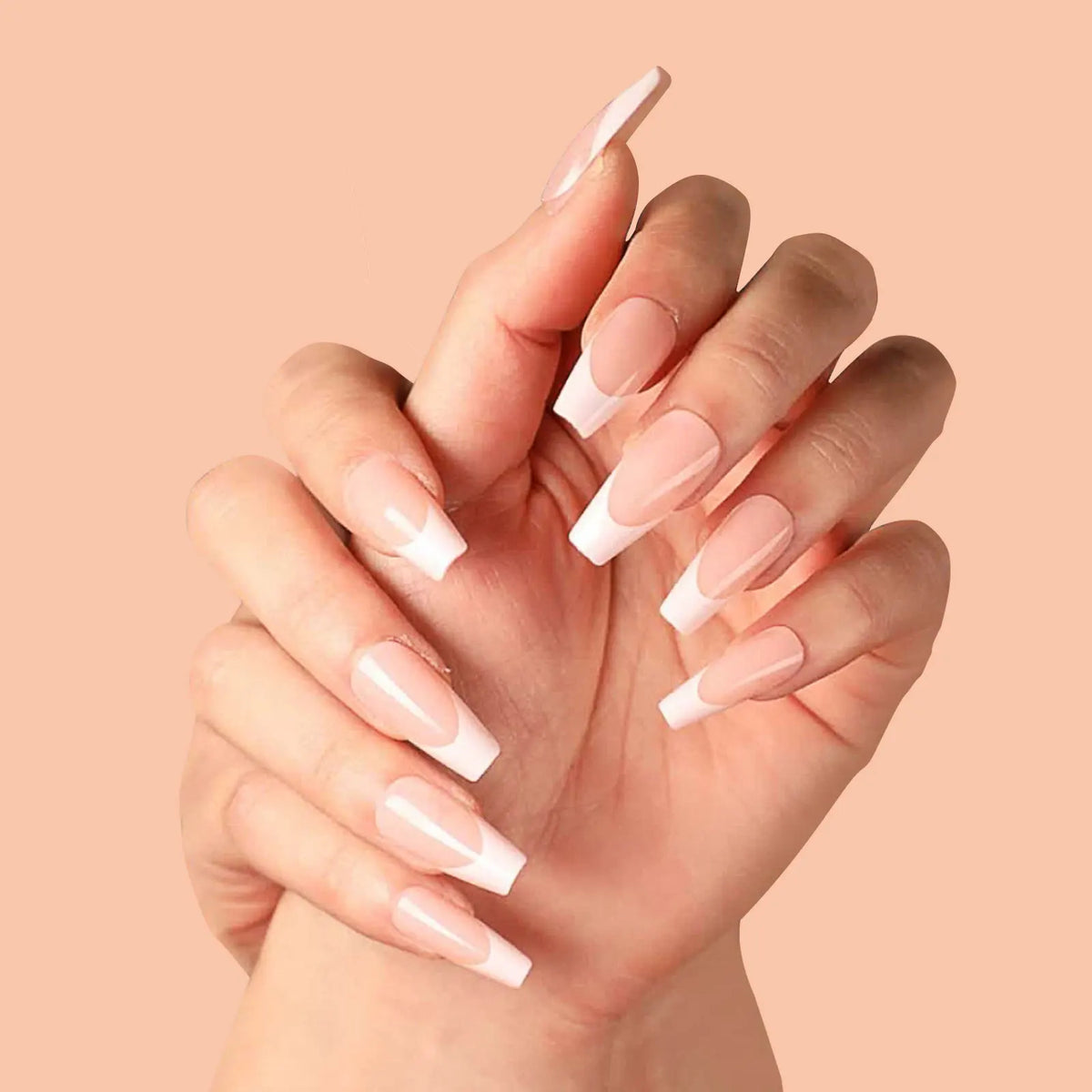 French Tip Press-On Nails L Size Gel Finish Pink Skin Tone Press-On Nails Nixie WHITE