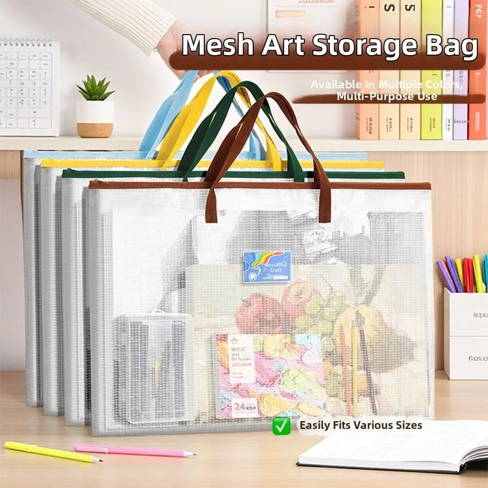 A3 Mesh PVC Zipper Project Bag – Waterproof Art Storage Document Storage Bag Nixie