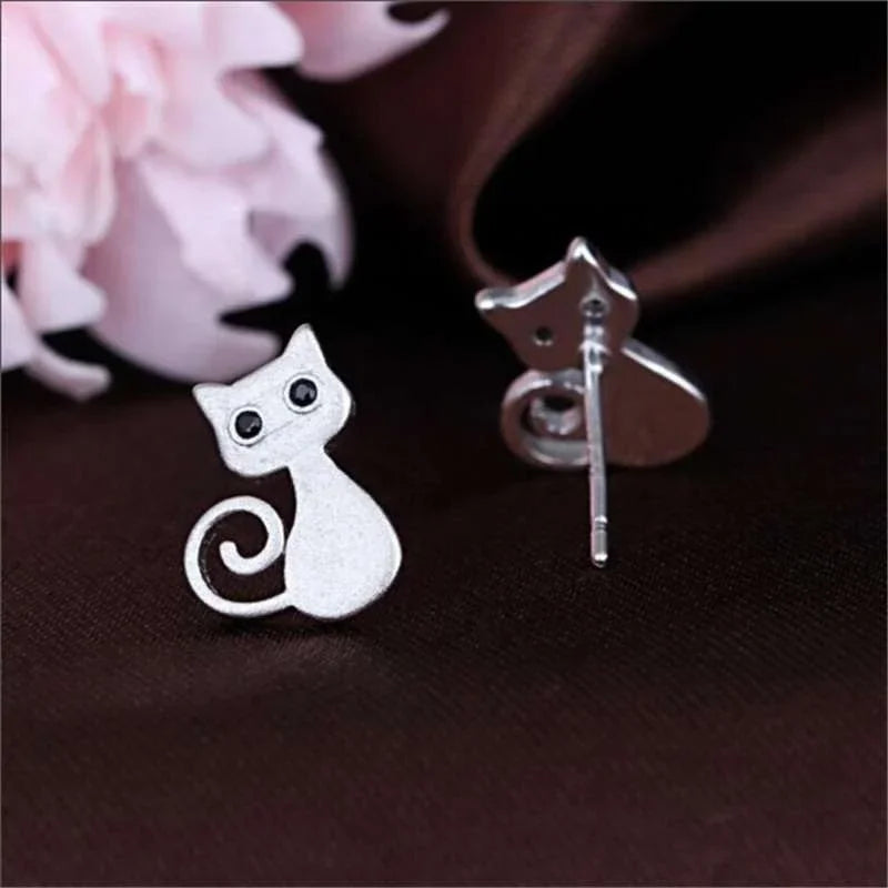 2Pcs Cute Cat Ear Stud Earrings – Silver-Plated Fashion Jewelry Stud Earrings Nixie