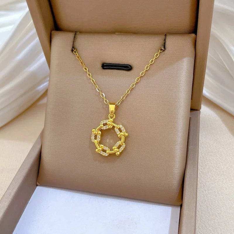 Rotating Ring Pendant Necklace – Gold Stainless Steel Clavicle Chain Pendant Necklace Nixie