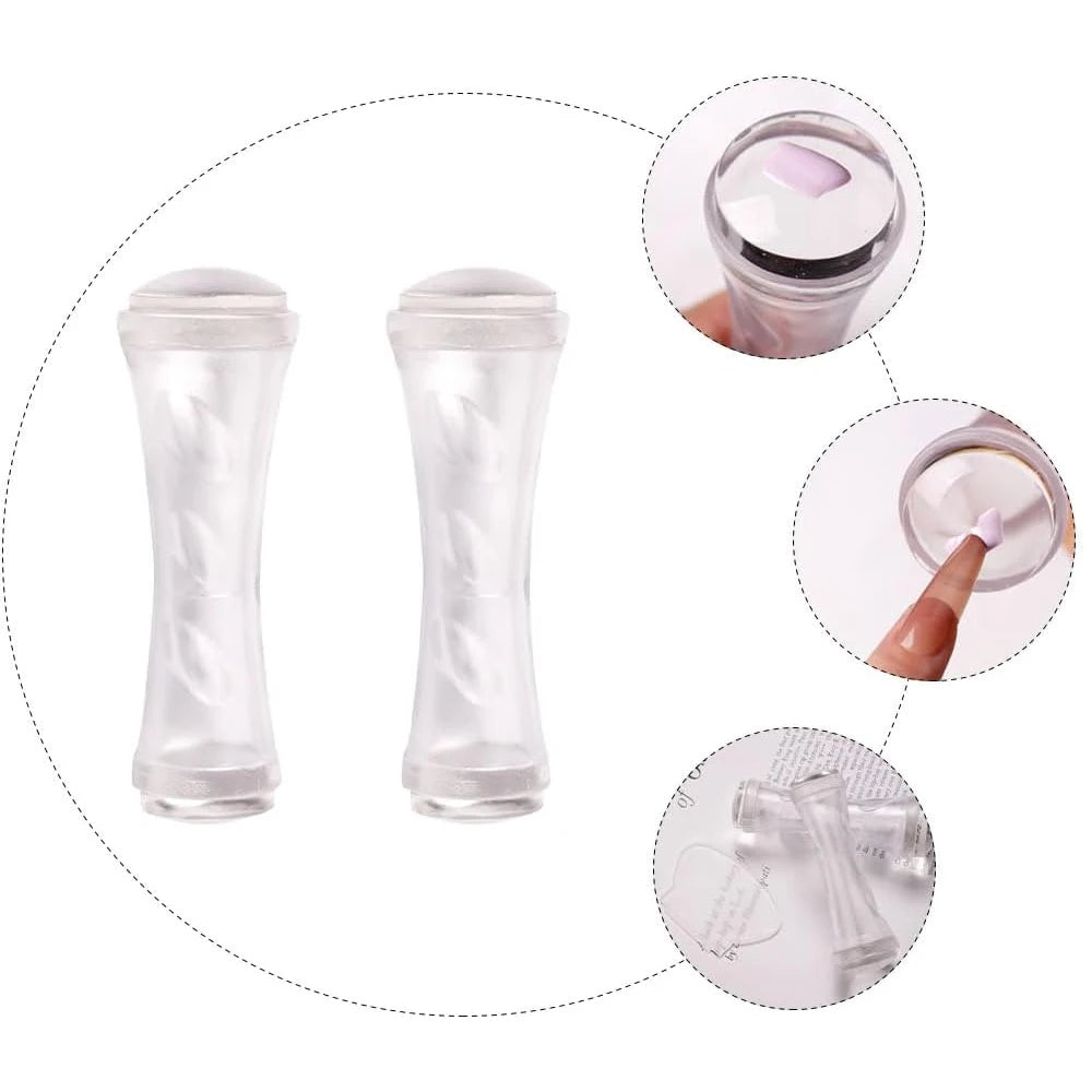 2PCS Dual-Ended Silicone Nail Stamp Set with Scraper – Clear Nail Art Stamper Nixie