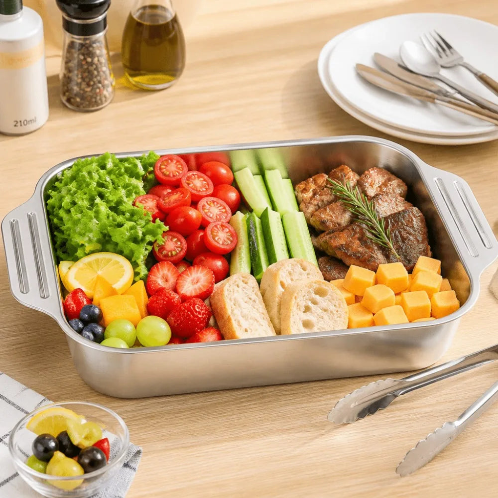 Stainless Steel Deep Baking Pan with Handles & Sponge Stainless Steel Baking Pan Nixie