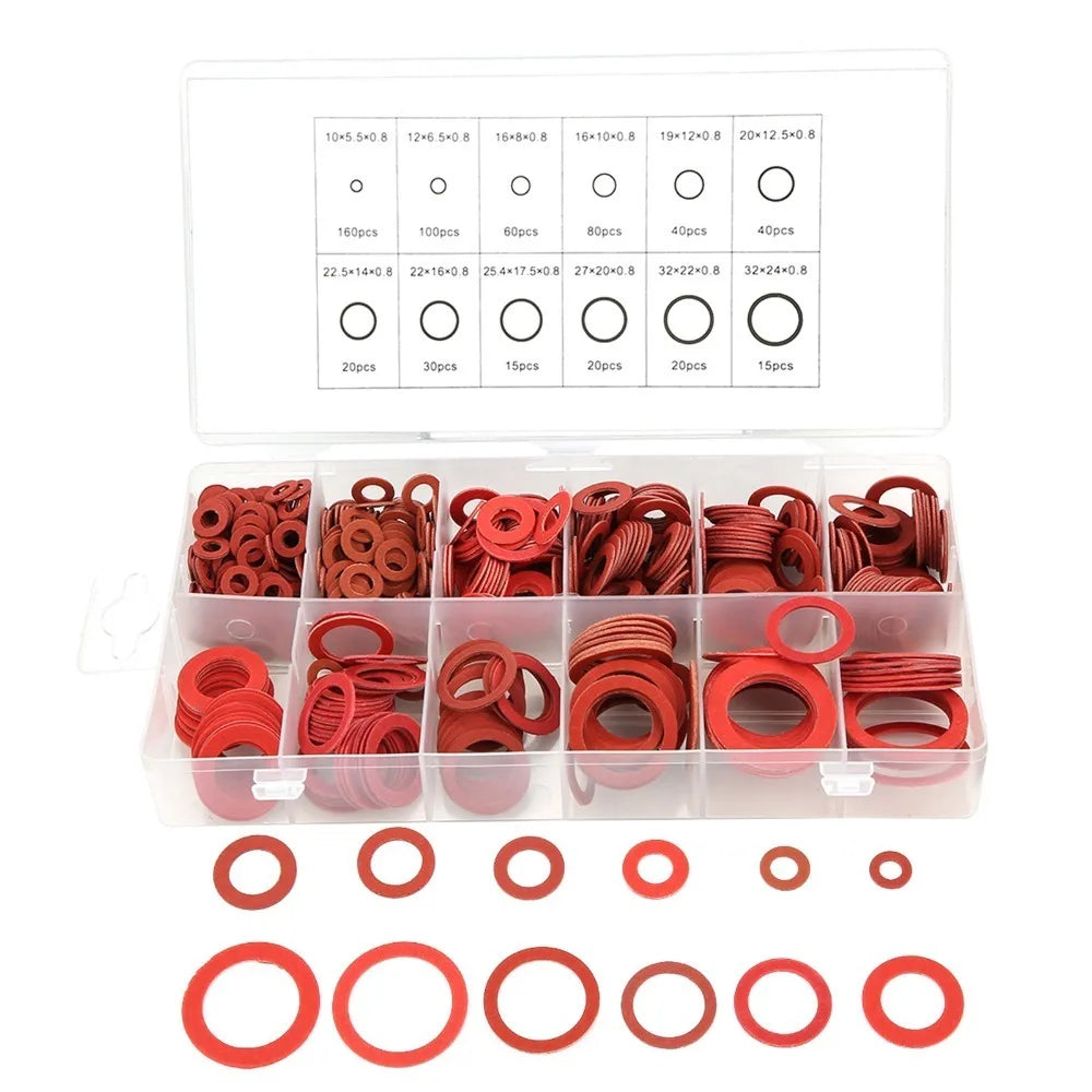 600 PCS Fiber Flat Washers Kit – 12 Sizes, Red Steel Paper Flat Washer Kit Nixie 1