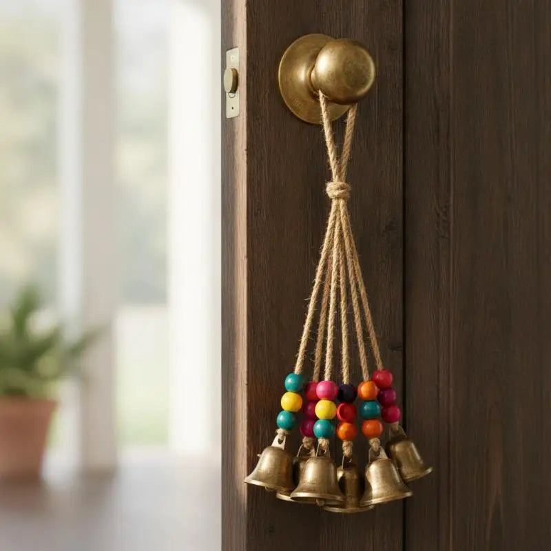 Bohemian Wind Chime Bronze Bells & Wood Beads Boho Garden Decor Boho Wind Chime Nixie