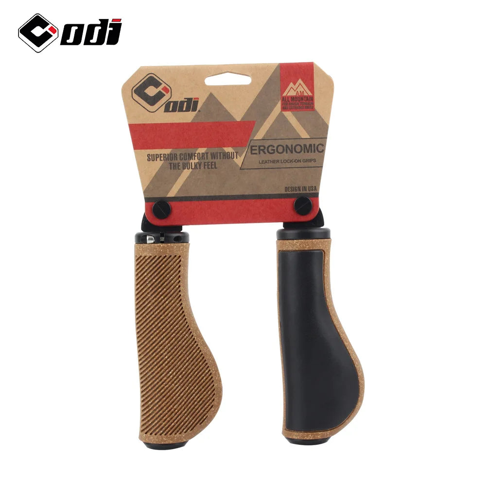 ODI Leather Lock-On MTB Handlebar Grips – Anti-Slip Bicycle MTB Handlebar Grips Nixie oak -black Leather