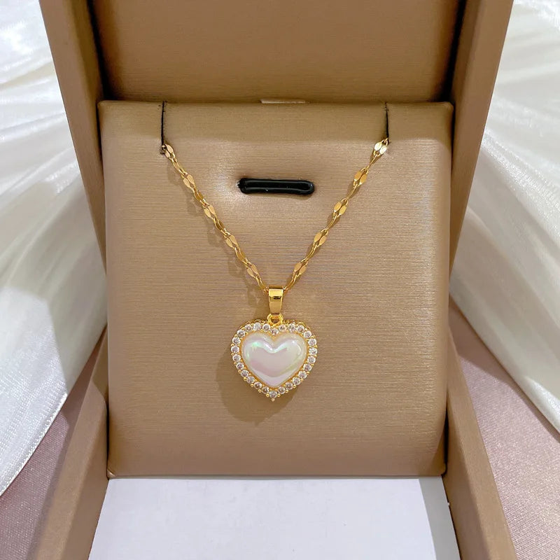 Heart Pendant Choker Necklace – Gold Stainless Steel & Zircon Pendant Choker Necklace Nixie