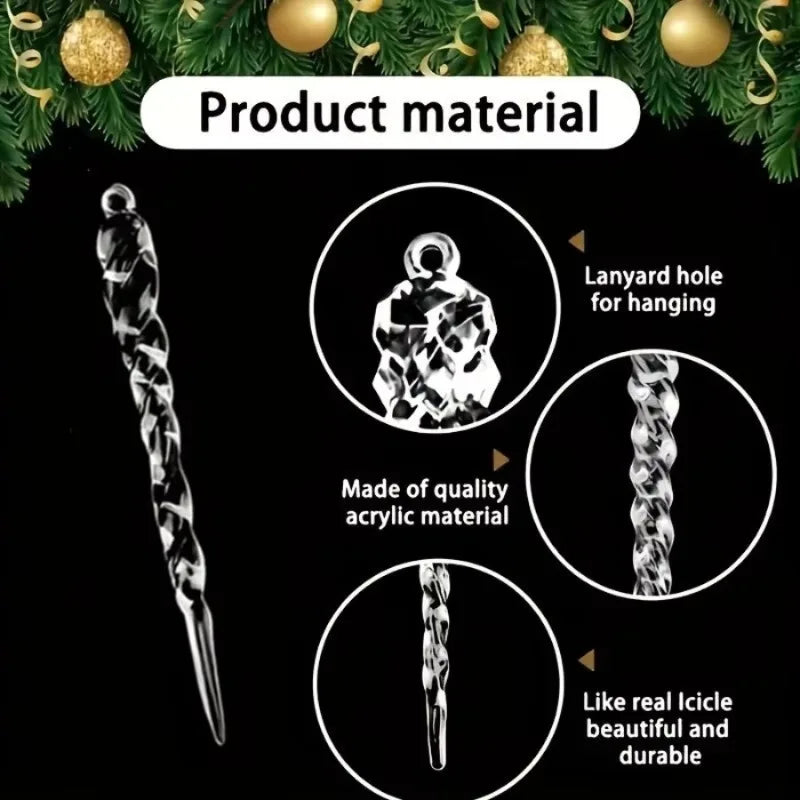 24Pcs Clear Acrylic Icicle Christmas Tree Ornaments | 4 Styles Christmas Tree Ornaments Nixie