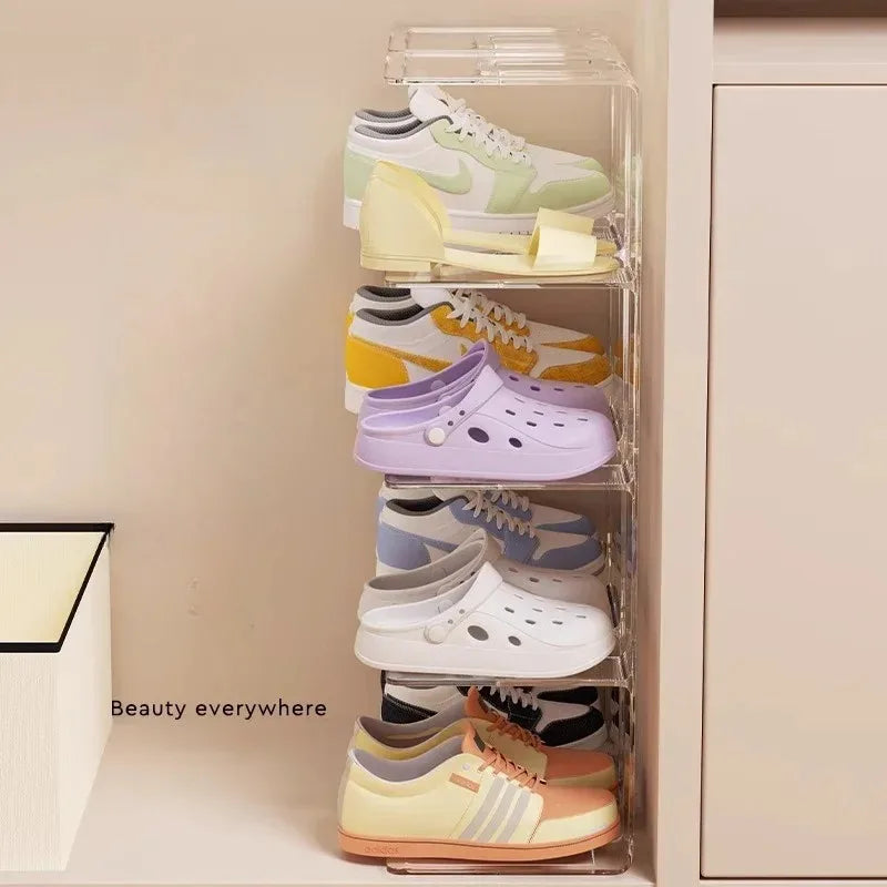 4-Compartment Transparent Kids Shoe Organizer | Acrylic Rack