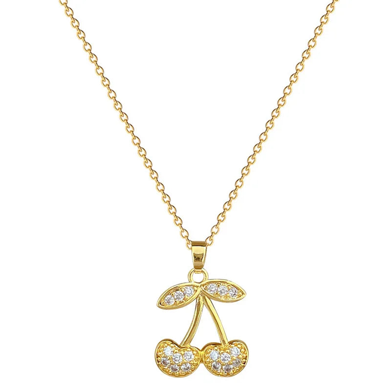 Cherry Pendant Necklace Gold Stainless Steel Women's Jewelry Pendant Necklace Nixie