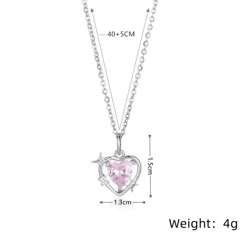 Silver-Plated Pink Heart Pendant Necklace for Women Heart Pendant Necklace Nixie