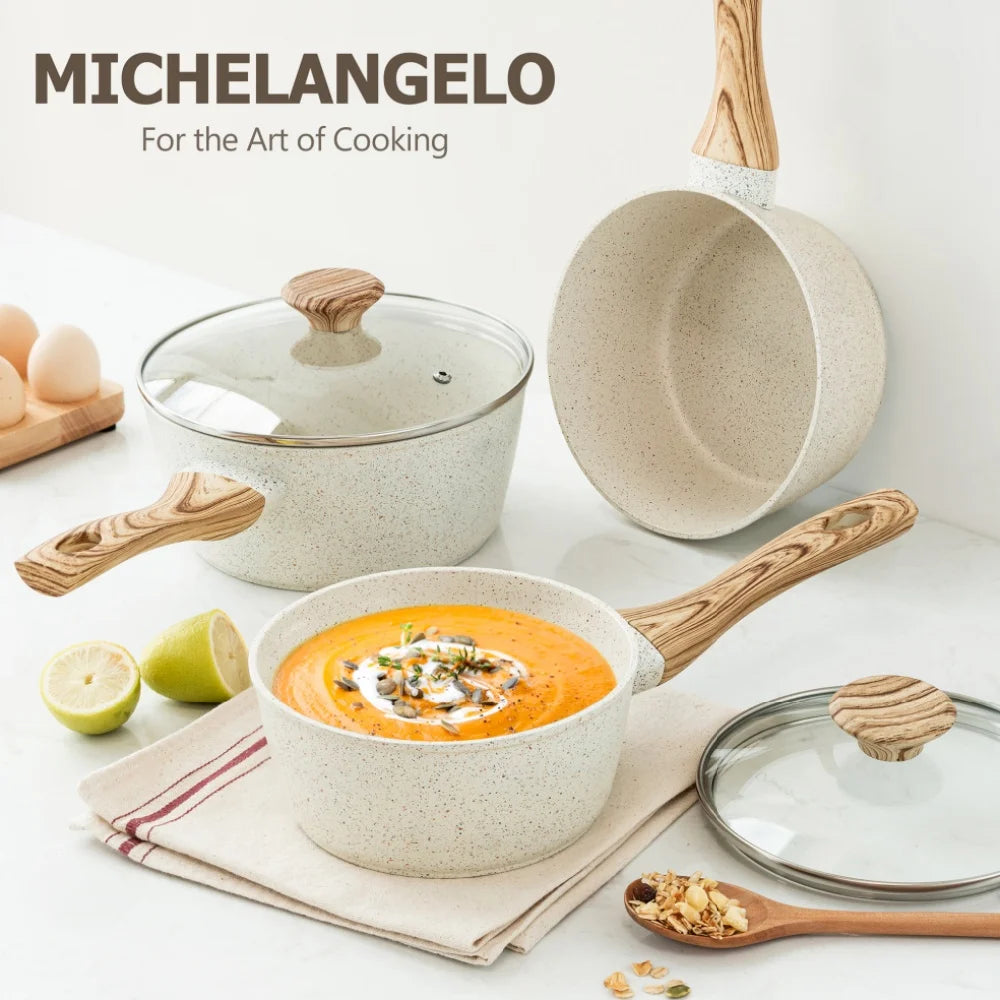 MICHELANGELO Granite Nonstick Saucepan Set with Lids – 3 Piece Nonstick Saucepan Set Nixie