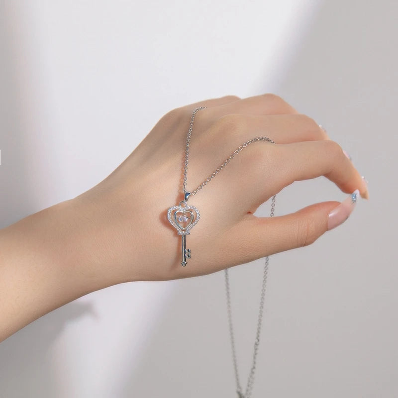 Heart-Shaped Key Pendant Necklace | Copper & Stainless Steel Pendant Necklace Nixie