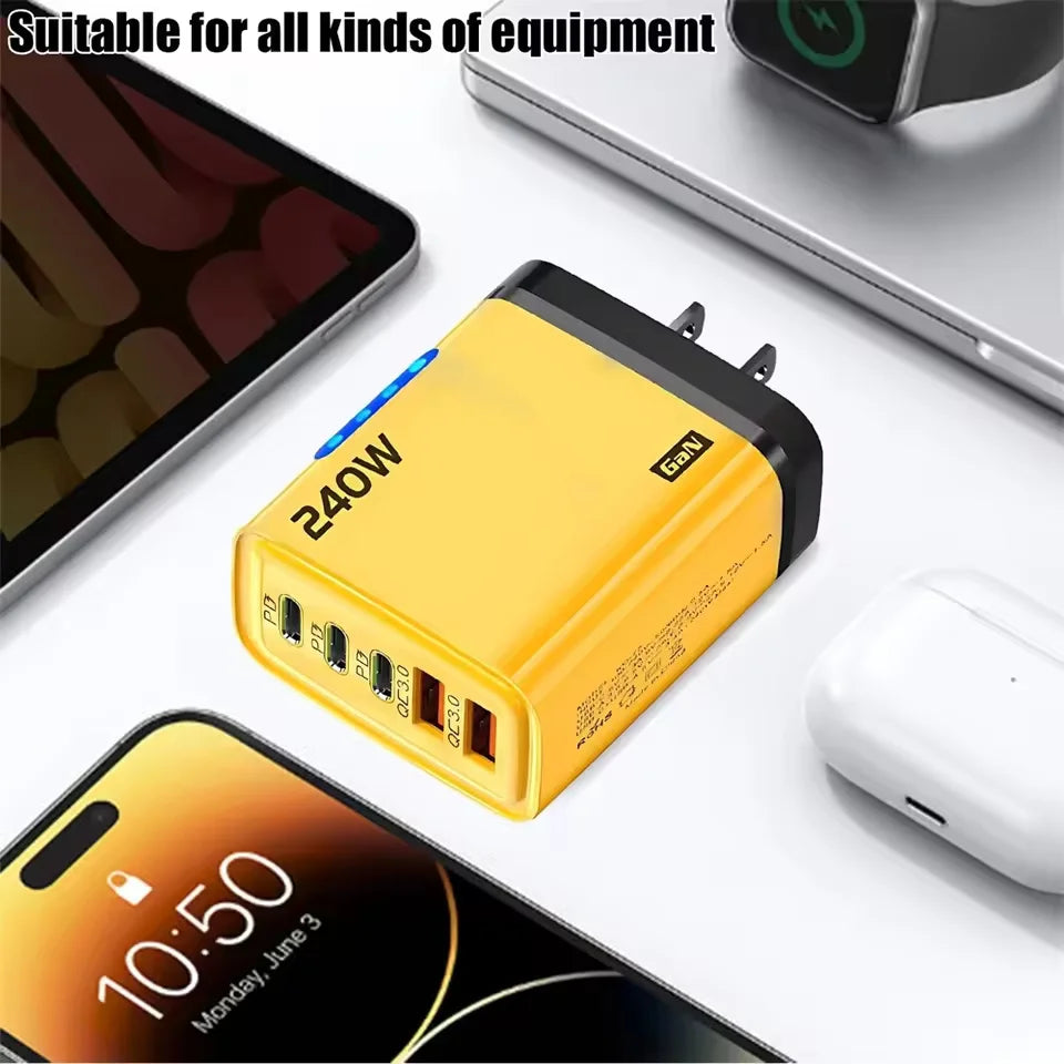 240W 5-Port USB-C PD Fast Charger – 3 Type-C & 2 USB-A Multi-Port Fast Charger Nixie
