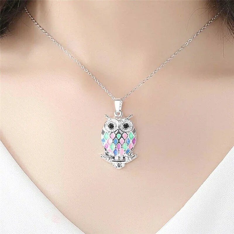 Owl Pendant Necklace | Simulated Opal Zinc Alloy Charm Owl Pendant Necklace Nixie
