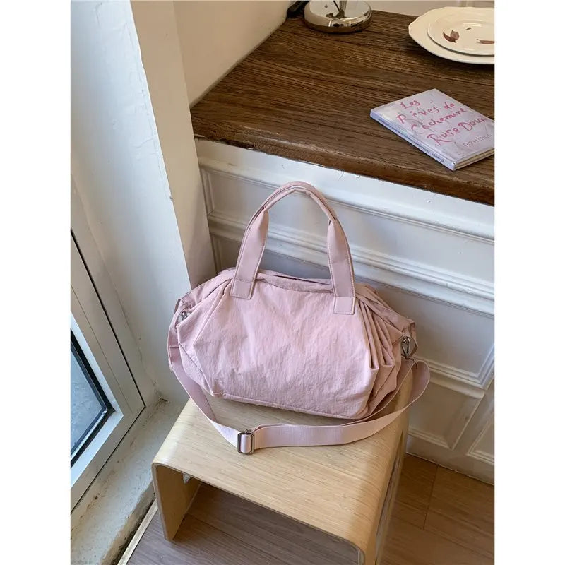 Japanese Minimalist Canvas Tote Bag – Large Crossbody Handbag Canvas Tote Bag Nixie BB-1207 Pink