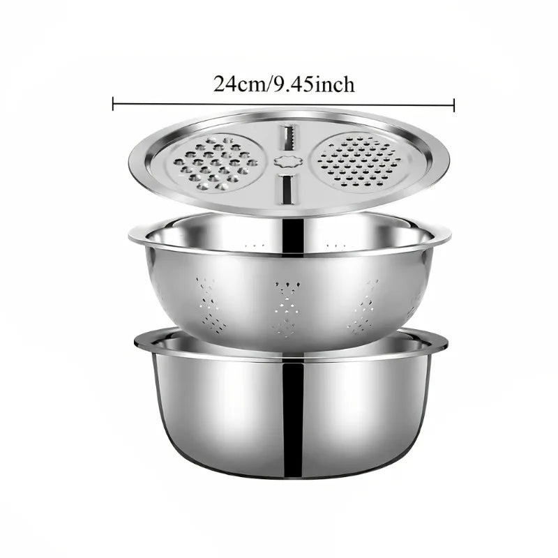 3-Piece Stainless Steel Colander Grater & Salad Bowl Set Kitchen Grater Set Nixie 3pcs-set