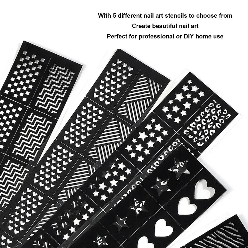 5-Sheet Nail Art Stamping Stencils – Hollow Out Decal Plates Nail Art Stencils Nixie