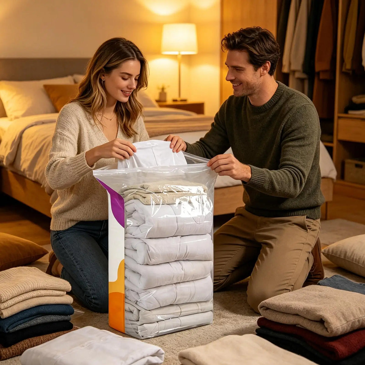 3-Pack No-Pump Compression Storage Bags for Clothes & Bedding