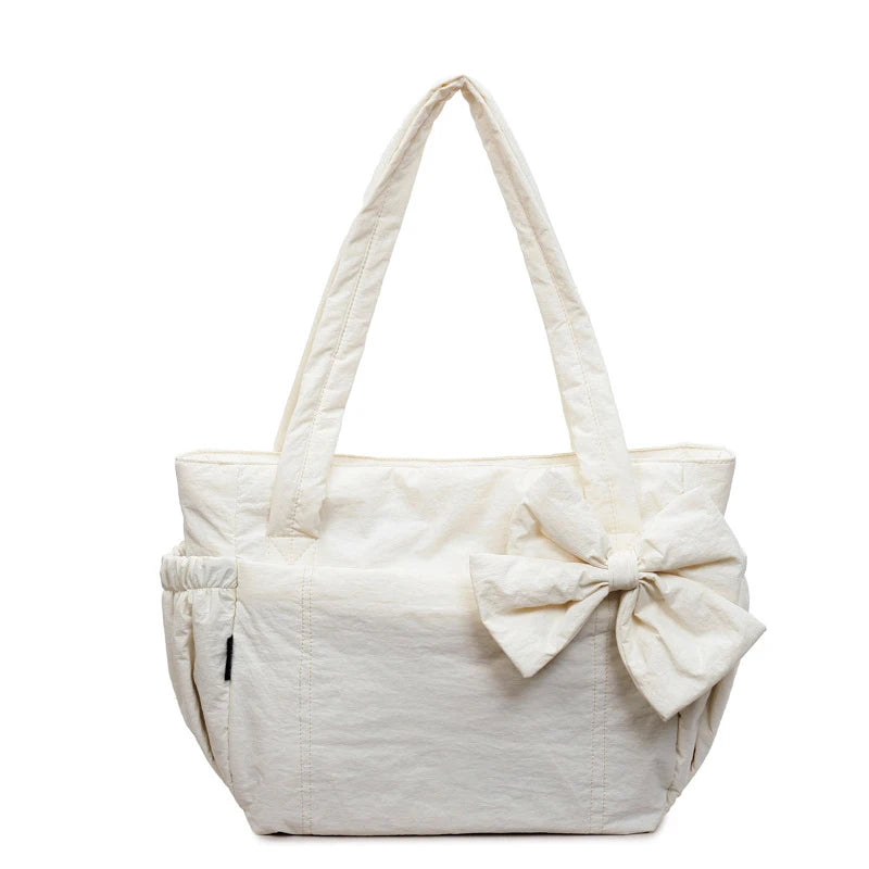 Nixie Quilted Bow Shoulder Bag – Women's Lightweight Tote Quilted Shoulder Bag Nixie
