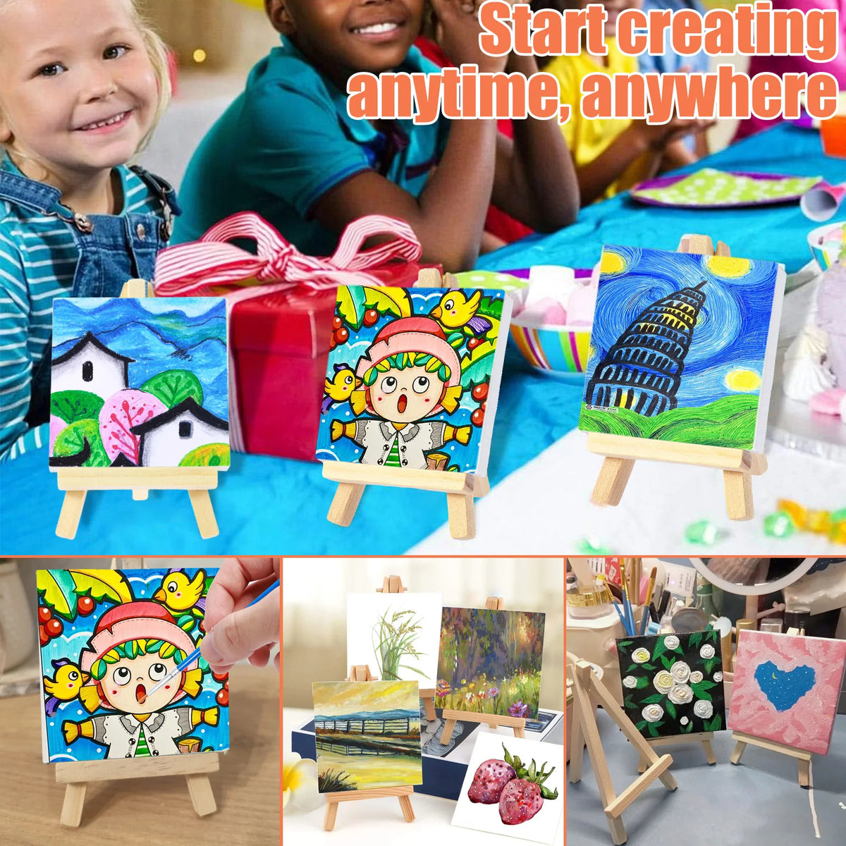 34Pcs Mini Canvas & Easel Set with Acrylic Paints & Brushes Mini Canvas Painting Kit Nixie