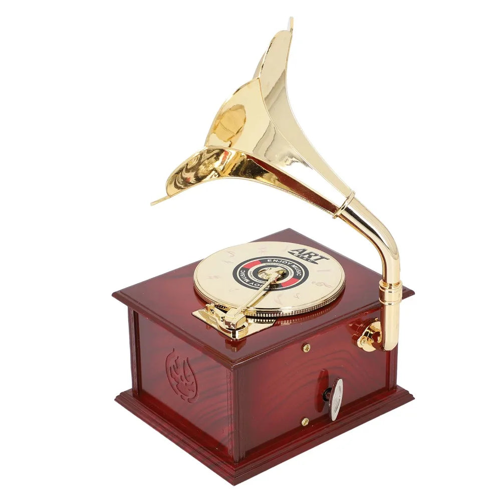 Retro Clockwork Gramophone Music Box – Vintage Phonograph Figurine Decorative Music Box Nixie