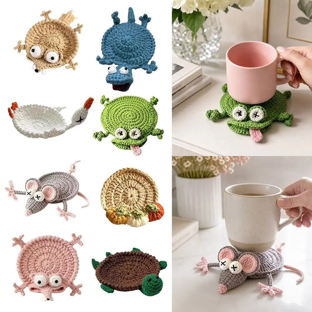 Handmade Crochet Animal Coasters – Cute Knitted Cup Mats Crochet Animal Coaster Nixie