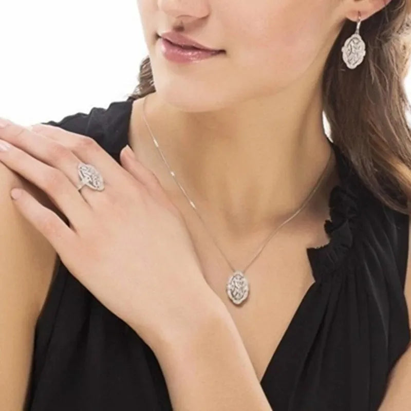 Women's Crystal Necklace Earrings Ring Set – Bridal Jewelry Gift Crystal Jewelry Set Nixie