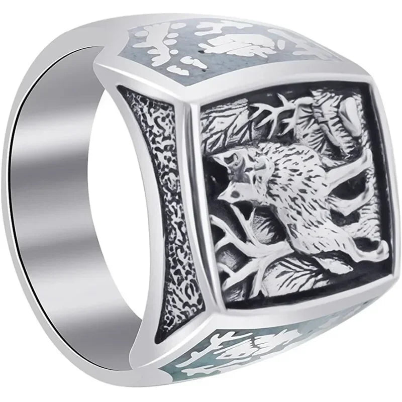 Southwestern Turquoise Wolf Silver Ring – Sizes 6–10 Cocktail Ring Nixie