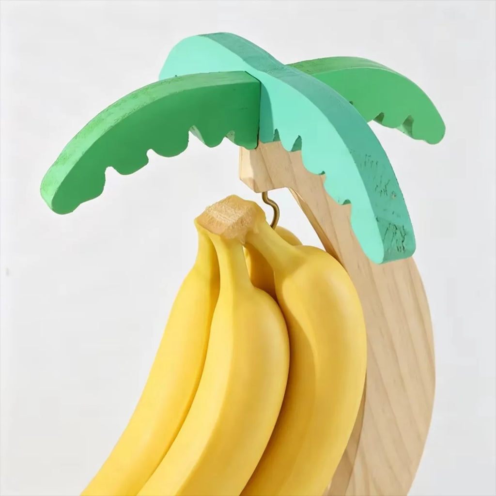 Wooden Banana Hanger Rack with Decorative Leaf | Kitchen Fruit Hanger Rack Nixie