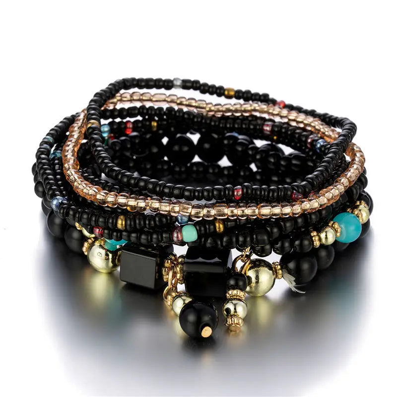 Bohemian Lapis Lazuli Multi-Layer Beaded Bracelet | Gold Tone