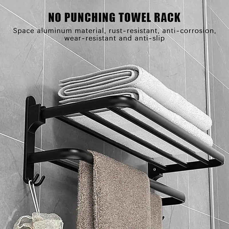 Self-Adhesive No-Drill Wall Towel Rack – Dual-Layer Matte Black Wall Towel Rack Nixie