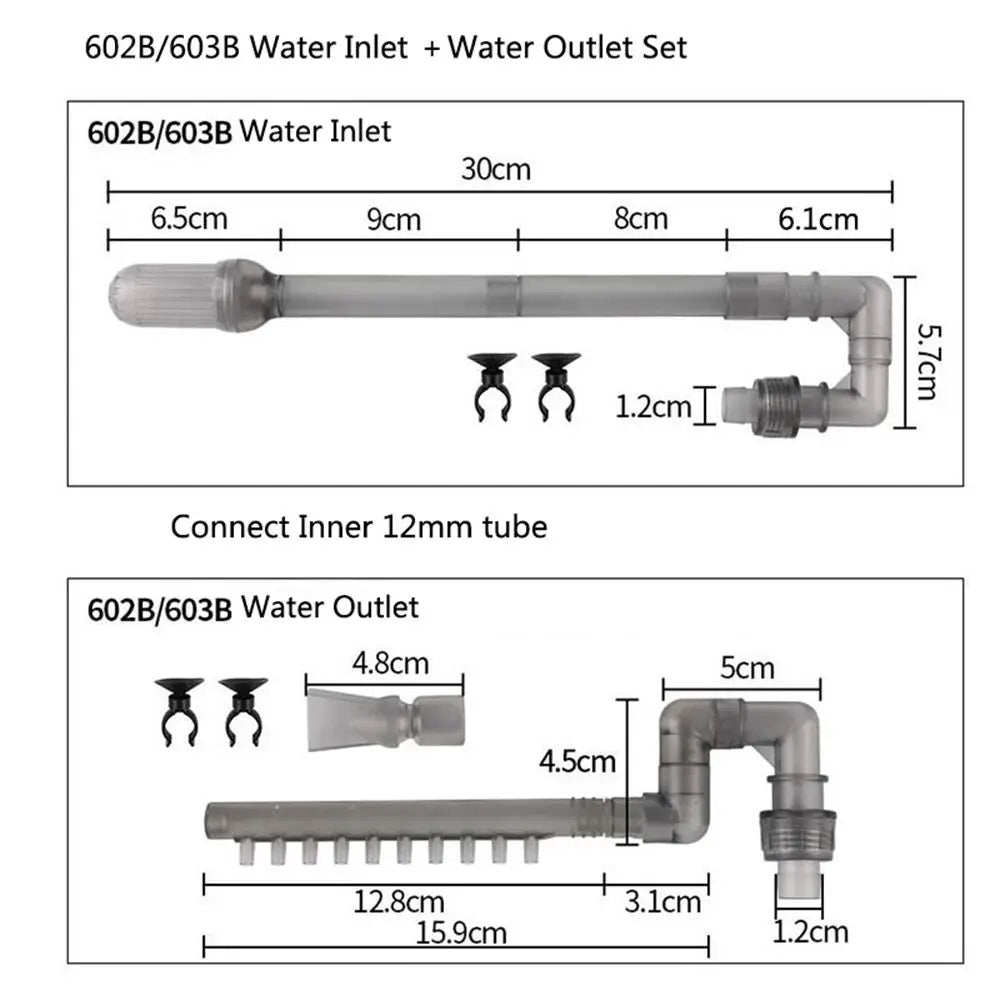 Aquarium Filter Inlet Outlet Tube Kit 12mm – 602B/603B Fit Aquarium Filter Kit Nixie
