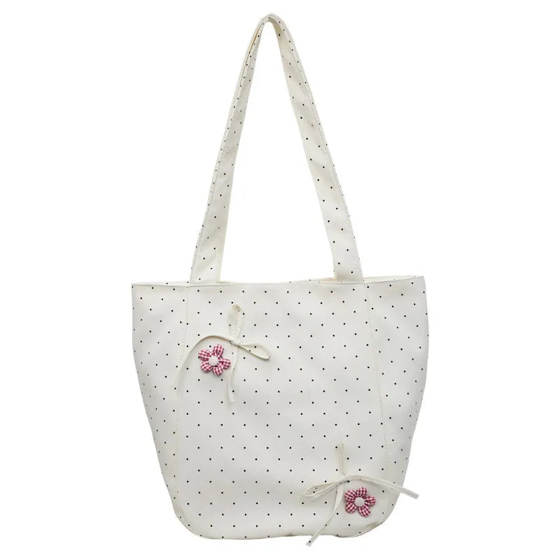 Korean Polka Dot Canvas Tote Bag – Large Shoulder Bag Women Canvas Shoulder Tote Nixie