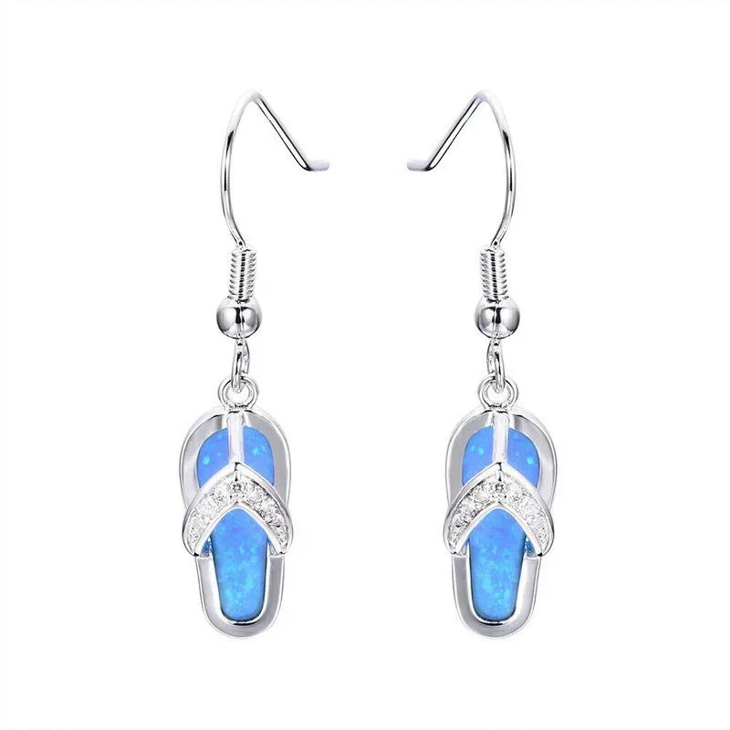 Simulated Opal Sandal Dangle Earrings | White Gold Tone Dangle Earrings Nixie