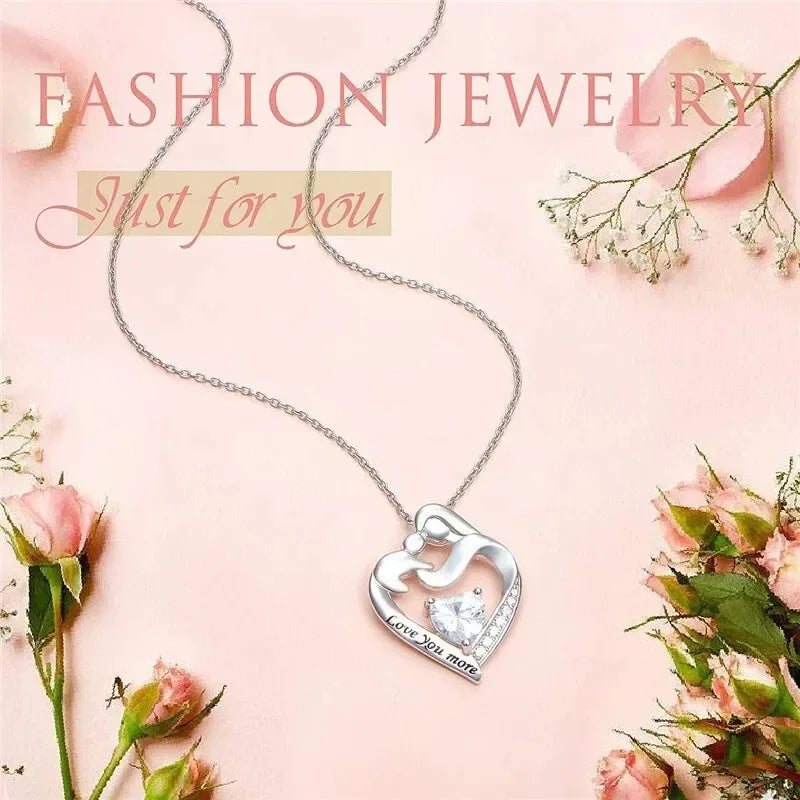 Mother Child Heart Necklace – Rhinestone Mood Tracker Charm