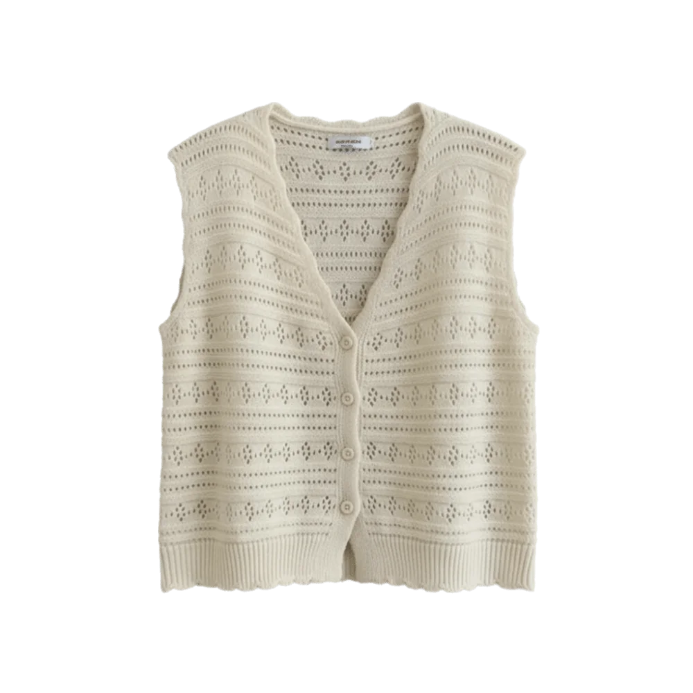 Women's Hollow Knit Sleeveless V-Neck Cardigan Sun-Proof Top Knit Sleeveless Cardigan Nixie