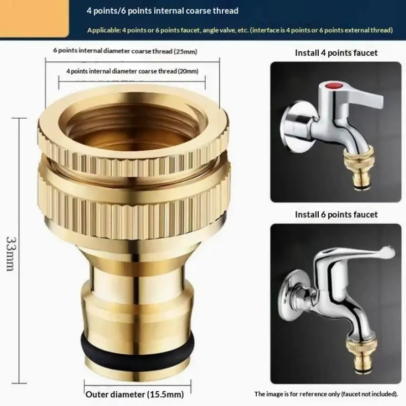 Solid Brass Garden Hose Fitting 3/4" & 1/2" Quick Connector