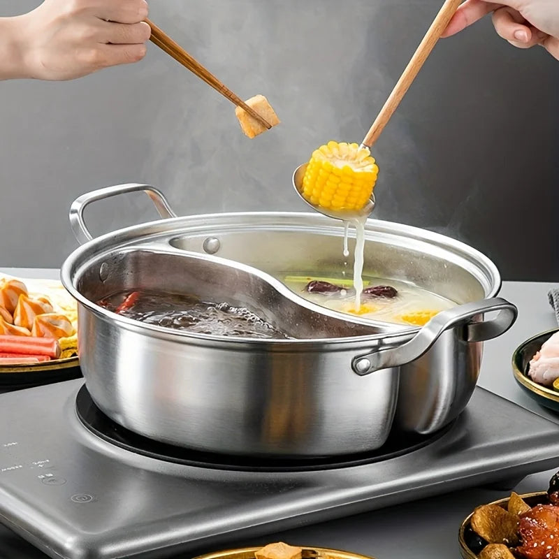 Stainless Steel Dual Divider Hot Pot – Induction Shabu Cookware Dual Divider Hot Pot Nixie