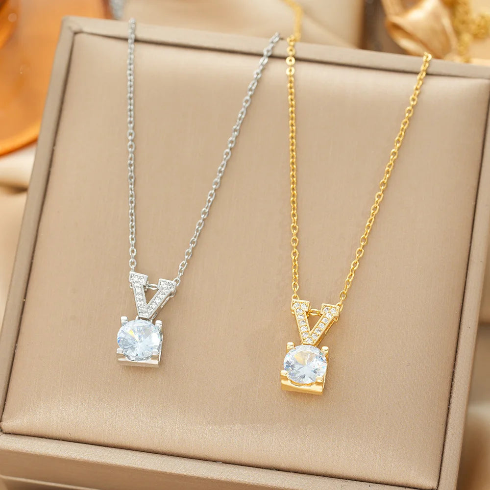 V-Shape Copper Pendant Necklace | Stainless Steel Collarbone Pendant Necklace Nixie