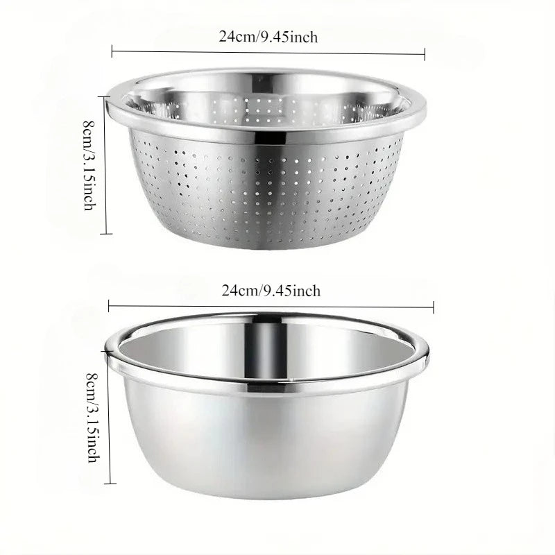 2-Piece Stainless Steel Colander & Mixing Bowl Set Colander & Bowl Set Nixie Silver