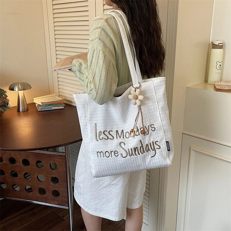 Korean Canvas Shoulder Bag – Large Capacity Letter Print