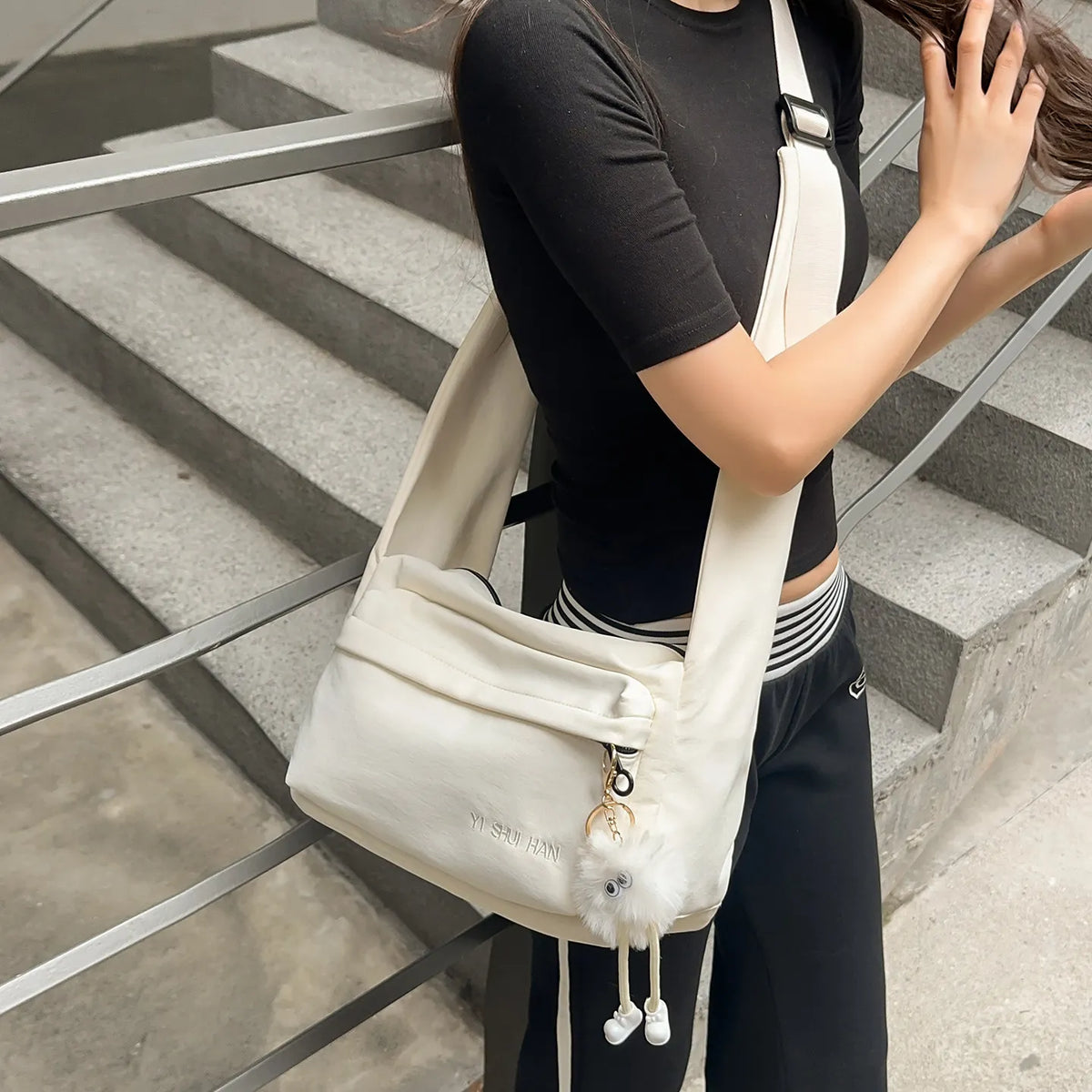 Korean Canvas Crossbody Bag for Women – College Satchel Style