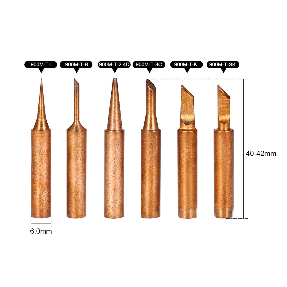 6-Piece 900M-T Pure Copper Lead-Free Soldering Iron Tips Set Soldering Iron Tips Nixie