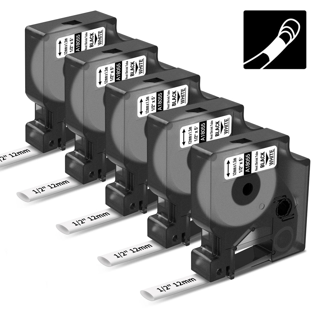 5-Pack 12mm Heat Shrink Tube Tape for Dymo Rhino 18055 Heat Shrink Label Tape Nixie
