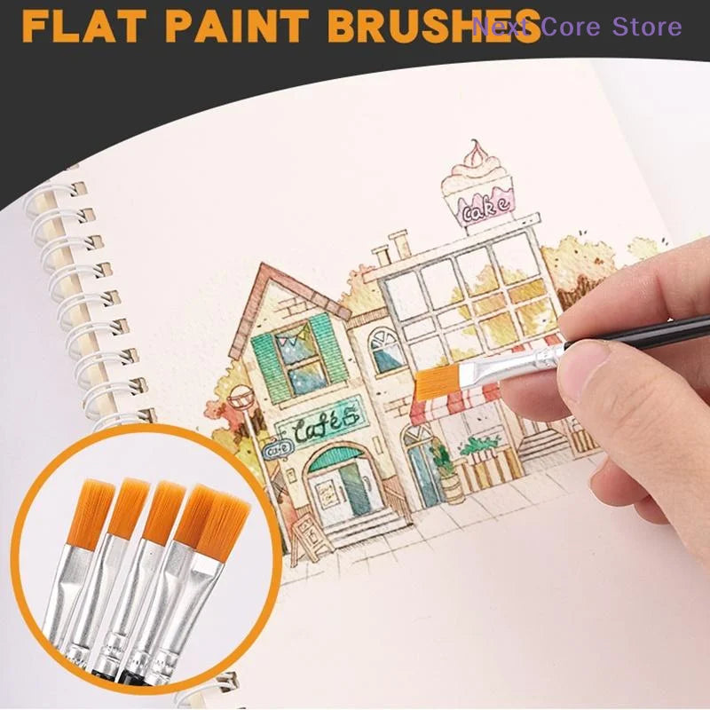 Nylon Paint Brush Set 30–110 Pcs | Round & Flat Art Brushes Art Paint Brush Set Nixie