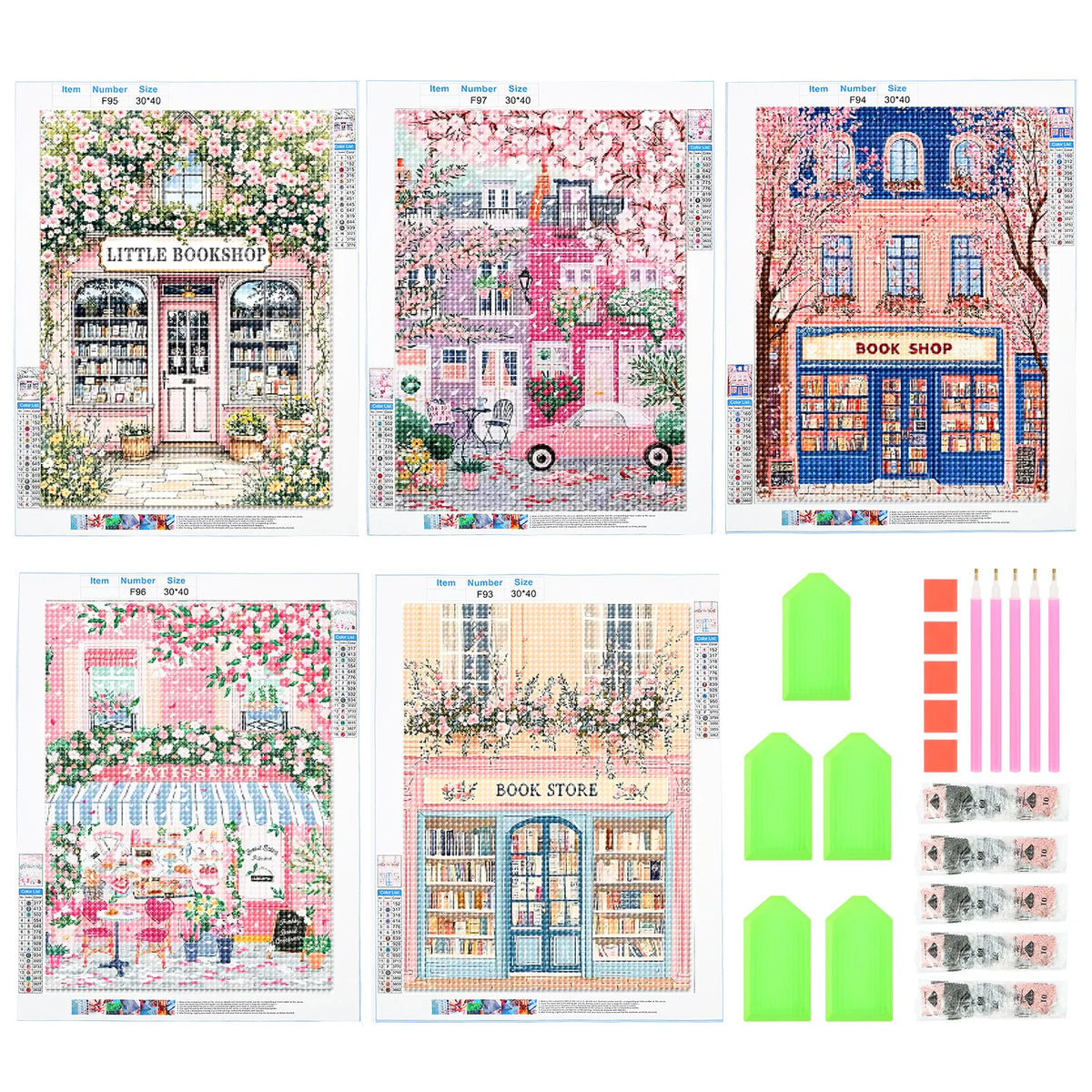 5-Pack Pink Book Shop 5D Diamond Art Kit for Adults | DIY Craft Diamond Art Kit Nixie 5 pack