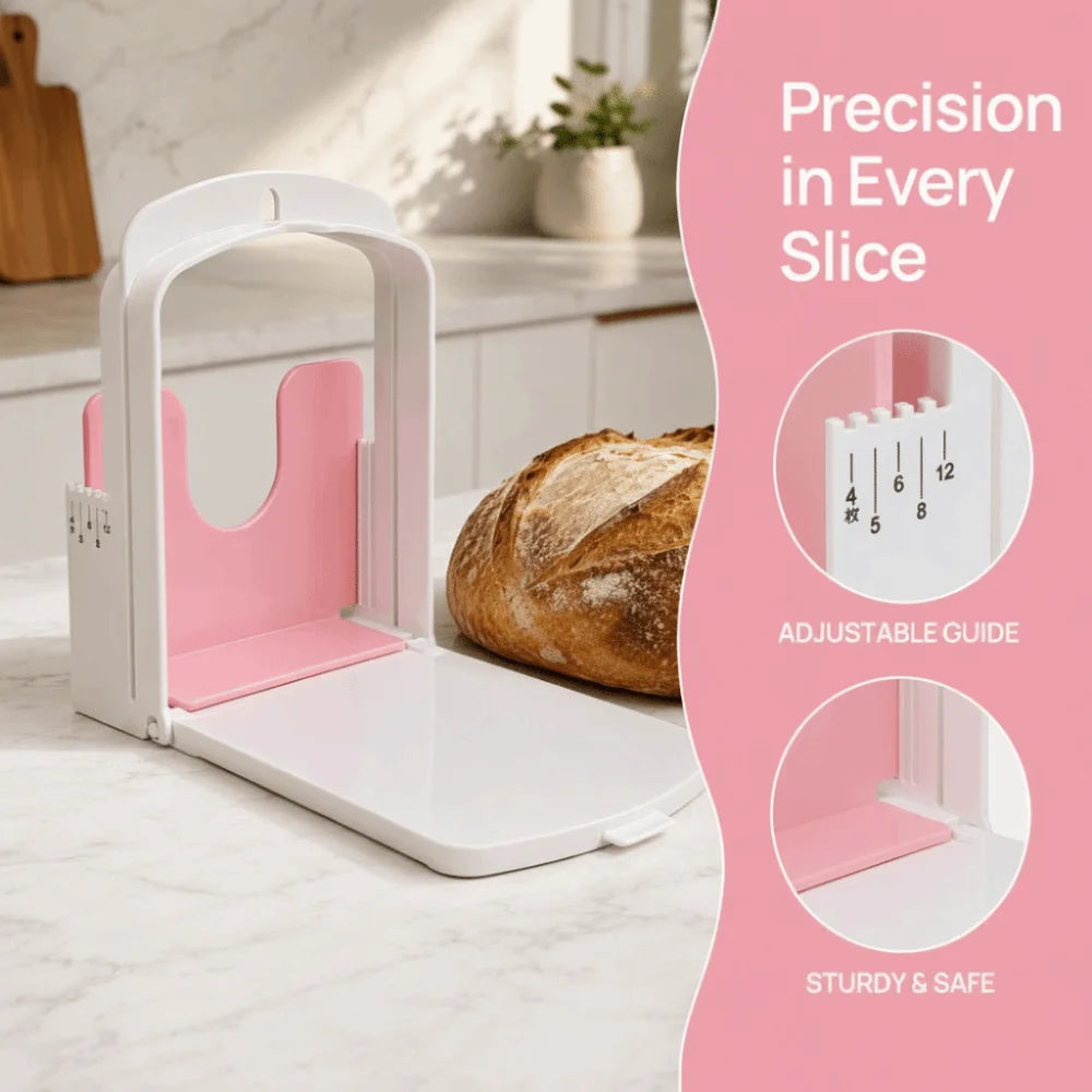 Foldable Bread Slicer Guide – 5 Thickness Modes | Pink & White